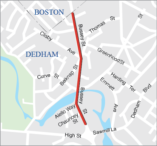 Dedham: Pedestrian Improvements along Bussey Street, Including Superstructure Replacement, D-05-010, Bussey Street over Mother Brook